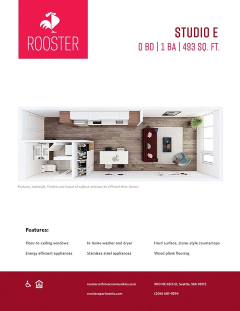 Floor plan for studio, 1 bath, 493 sqft